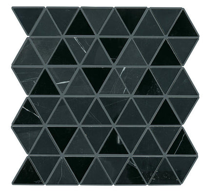 2 Pietra Divina Triangle Intricate Geometry Mosaic Natural-Look Polished Smooth Marble Tile Black Marble