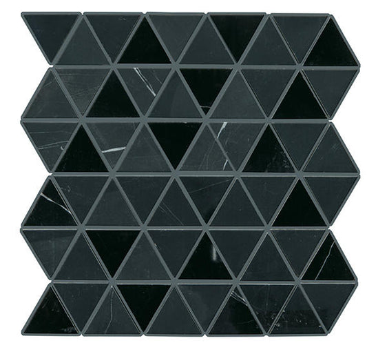 2 Pietra Divina Triangle Intricate Geometry Mosaic Natural-Look Polished Smooth Marble Tile Black Marble