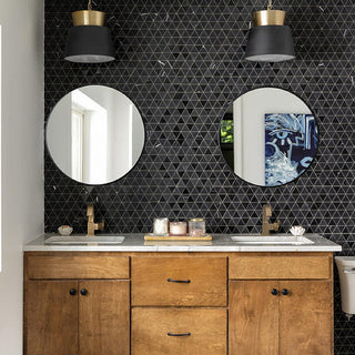 Black Marble - 12x12 Pietra Divina Triangle Intricate Geometry Mosaic Natural-Look Polished Smooth Marble Tile