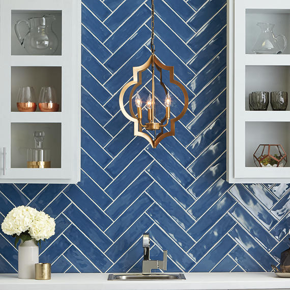 3x12 Costa Clara  Natural Solid-Color Glossy Undulated Ceramic Tile Ocean Blue