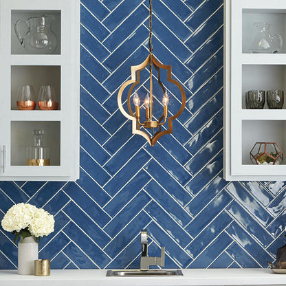 3x12 Costa Clara  Natural Solid-Color Glossy Undulated Ceramic Tile Ocean Blue