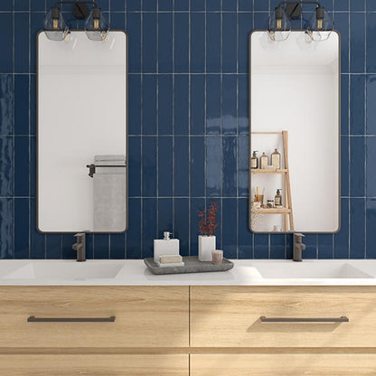 3x12 Costa Clara  Natural Solid-Color Glossy Undulated Ceramic Tile Ocean Blue