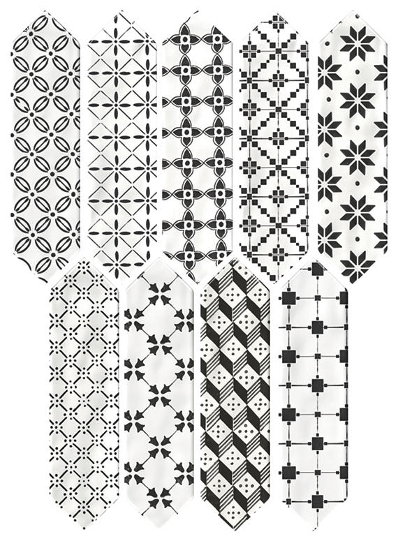 3x12 Stagecraft Picket Encaustic  Mosaic Mixed-Material Look Glossy Smooth Ceramic Tile Black White