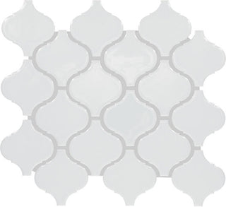 Soft White - 11x12 Color Wheel Retro Arabesque Mosaic Solid-Color Glossy Smooth Ceramic Tile