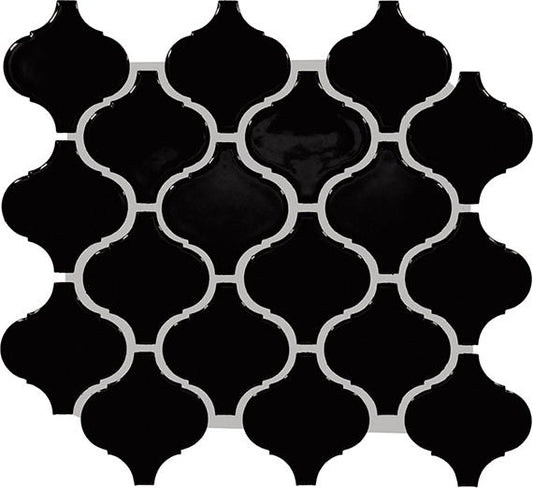 3x3 Color Wheel Retro Arabesque  Mosaic Solid-Color Glossy Smooth Ceramic Tile Black