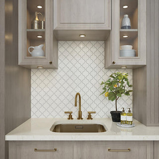 Ivory Cream - 11x12 Mesmerist Arabesque Mosaic Solid-Color Glossy Smooth Ceramic Tile