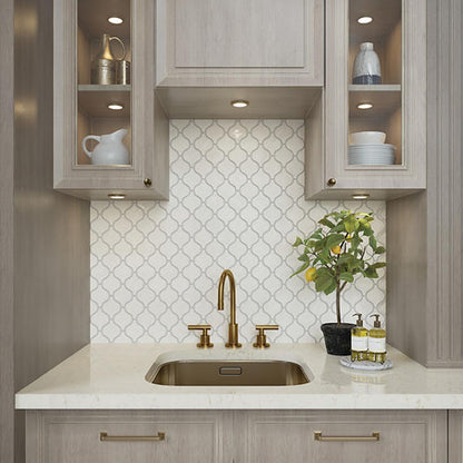 3x3 Mesmerist Arabesque  Mosaic Solid-Color Glossy Smooth Ceramic Tile Ivory Cream