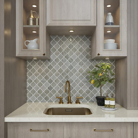 3x3 Mesmerist Arabesque  Mosaic Solid-Color Glossy Smooth Ceramic Tile Stone Gray