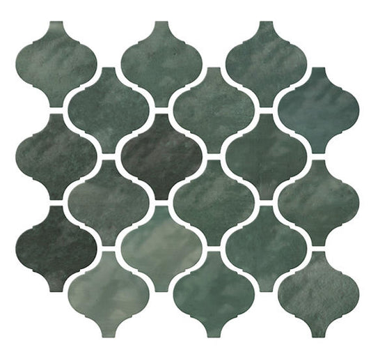 3x3 Mesmerist Arabesque  Mosaic Solid-Color Glossy Smooth Ceramic Tile Forest Green