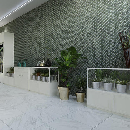 3x3 Mesmerist Arabesque  Mosaic Solid-Color Glossy Smooth Ceramic Tile Forest Green