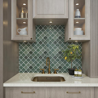 Forest Green - 11x12 Mesmerist Arabesque Mosaic Solid-Color Glossy Smooth Ceramic Tile