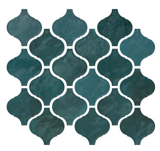 3x3 Mesmerist Arabesque  Mosaic Solid-Color Glossy Smooth Ceramic Tile Deep Teal