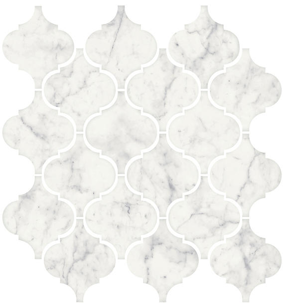 3x3 Mythique Marble Arabesque  Mosaic Marble-Look Matte Smooth Porcelain Tile Soft White