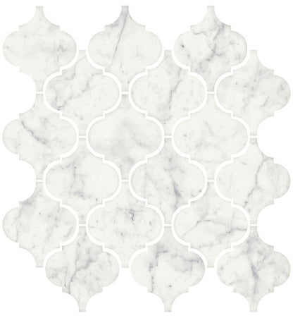 3x3 Mythique Marble Arabesque  Mosaic Marble-Look Matte Smooth Porcelain Tile Soft White