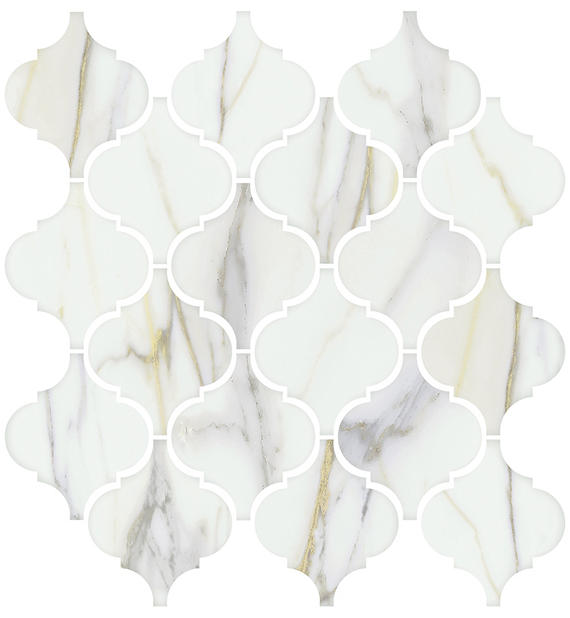 3x3 Mythique Marble Arabesque  Mosaic Marble-Look Matte Smooth Porcelain Tile Cream White