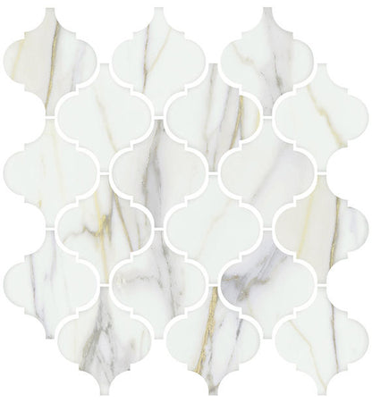 3x3 Mythique Marble Arabesque  Mosaic Marble-Look Matte Smooth Porcelain Tile Cream White
