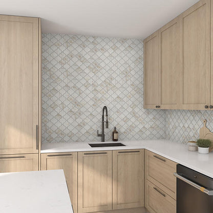 3x3 Mythique Marble Arabesque  Mosaic Marble-Look Matte Smooth Porcelain Tile Frost Gray