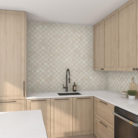 3x3 Mythique Marble Arabesque  Mosaic Marble-Look Matte Smooth Porcelain Tile Light Beige