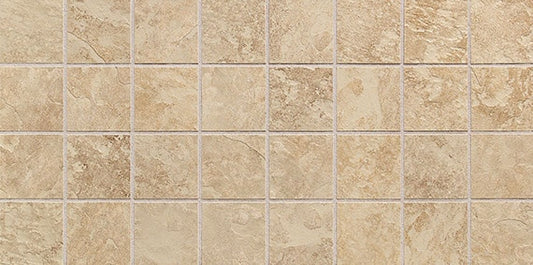 3x3 Continental Slate Straight Joint  Mosaic Stone-Look Matte Riven Porcelain Tile Beige