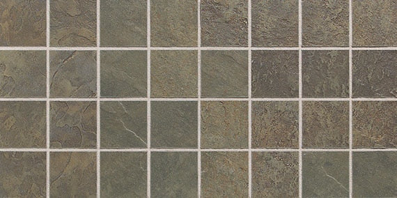3x3 Continental Slate Straight Joint  Mosaic Stone-Look Matte Riven Porcelain Tile Dark Sage