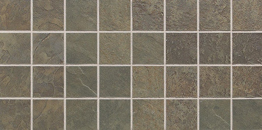 3x3 Continental Slate Straight Joint  Mosaic Stone-Look Matte Riven Porcelain Tile Dark Sage