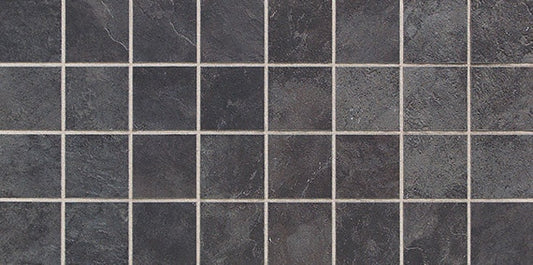 3x3 Continental Slate Straight Joint  Mosaic Stone-Look Matte Riven Porcelain Tile Light Black