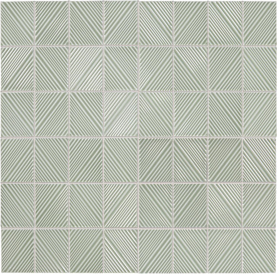 3x4 Revalia Remix Diamond  Mosaic Solid-Color Glossy 3D-Geometric Ribbed Ceramic Tile Mint Gray