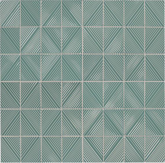 3x4 Revalia Remix Diamond  Mosaic Solid-Color Glossy 3D-Geometric Ribbed Ceramic Tile Teal Green