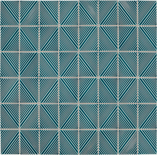 3x4 Revalia Remix Diamond  Mosaic Solid-Color Glossy 3D-Geometric Ribbed Ceramic Tile Deep Teal
