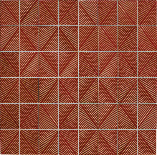 3x4 Revalia Remix Diamond  Mosaic Solid-Color Glossy 3D-Geometric Ribbed Ceramic Tile Brown Red