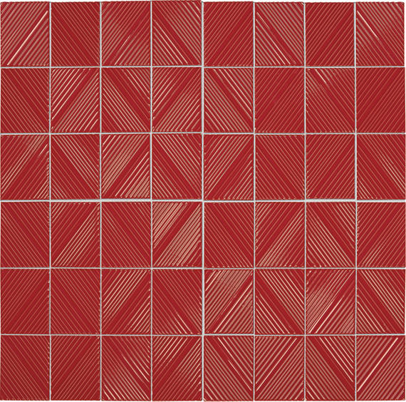 3x4 Revalia Remix Diamond  Mosaic Solid-Color Glossy 3D-Geometric Ribbed Ceramic Tile Bright Red