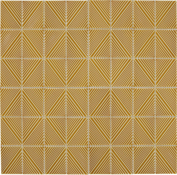 3x4 Revalia Remix Diamond  Mosaic Solid-Color Glossy 3D-Geometric Ribbed Ceramic Tile Mustard Yellow