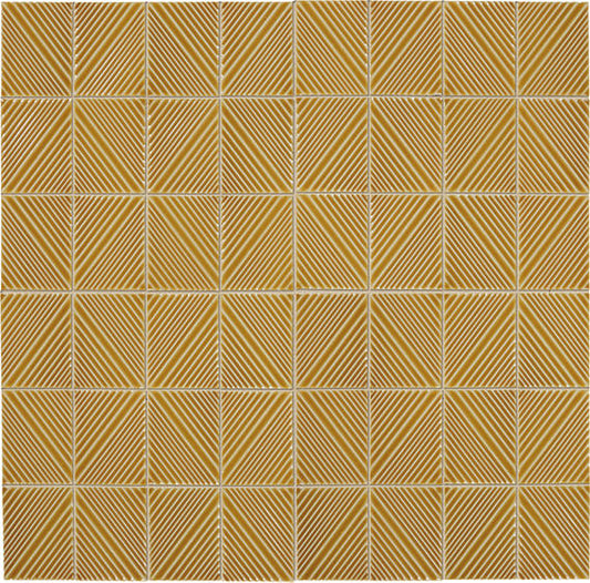3x4 Revalia Remix Diamond  Mosaic Solid-Color Glossy 3D-Geometric Ribbed Ceramic Tile Mustard Yellow
