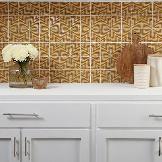 3x4 Revalia Remix Diamond  Mosaic Solid-Color Glossy 3D-Geometric Ribbed Ceramic Tile Mustard Yellow