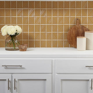 Mustard Yellow - 12x16 Revalia Remix Diamond Mosaic Solid-Color Glossy 3D-Geometric Ribbed Ceramic Tile