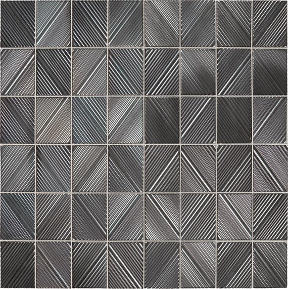 3x4 Revalia Remix Diamond  Mosaic Solid-Color Glossy 3D-Geometric Ribbed Ceramic Tile Gunmetal Gray
