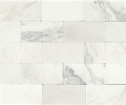 3x6 Marble Subway Pattern Light Veining Natural Marble-Look Polished Smooth Marble Tile White Gray