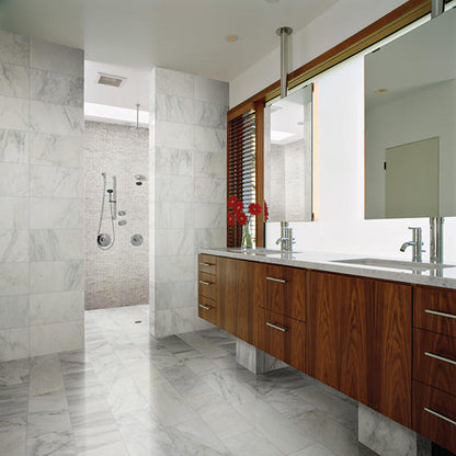 3x6 Marble Subway Pattern Light Veining Natural Marble-Look Polished Smooth Marble Tile White Gray