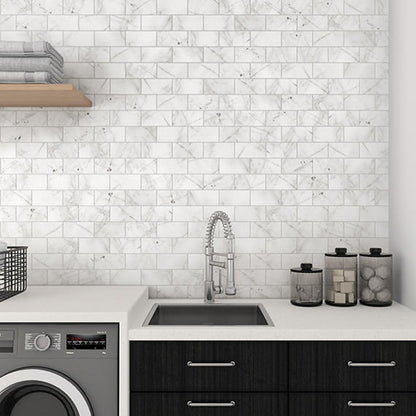 3x6 Marble Subway Pattern Intense Veining Natural Marble-Look Polished Smooth Marble Tile Calacatta White