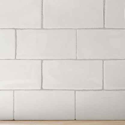 3x6 Artigiano  Natural Solid-Color Glossy Undulated Ceramic Tile Cream White