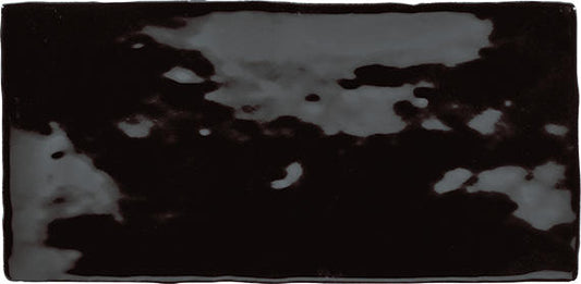 3x6 Artigiano  Natural Solid-Color Glossy Undulated Ceramic Tile Glossy Black