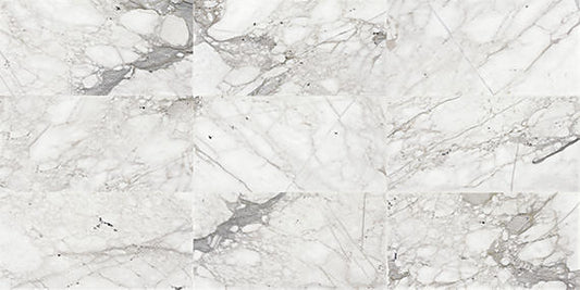 3x6 Marble Subway Pattern Intense Veining Natural Marble-Look Honed Smooth Marble Tile Calacatta White