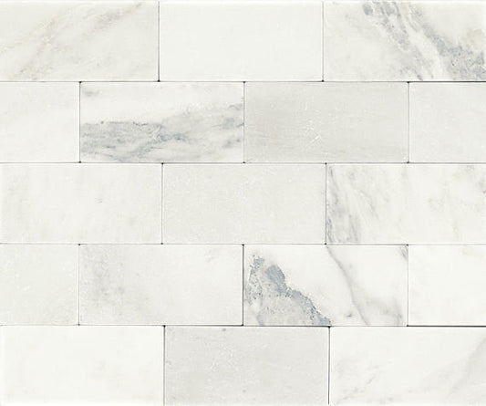 3x6 Marble Subway Pattern Intense Veining Natural Marble-Look Honed Smooth Marble Tile White Marble