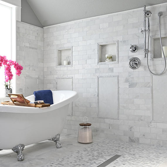 3x6 Marble Subway Pattern Intense Veining Natural Marble-Look Honed Smooth Marble Tile White Marble