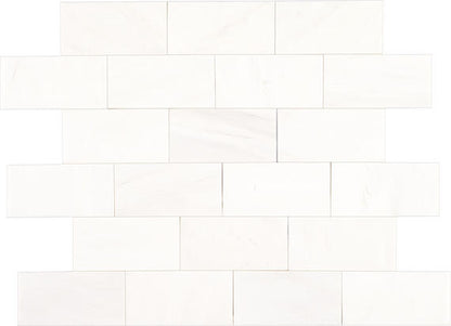 3x6 Marble Subway Pattern Intense Veining Natural Marble-Look Honed Smooth Marble Tile Pure White