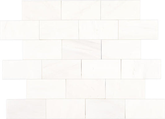 3x6 Marble Subway Pattern Intense Veining Natural Marble-Look Honed Smooth Marble Tile Pure White