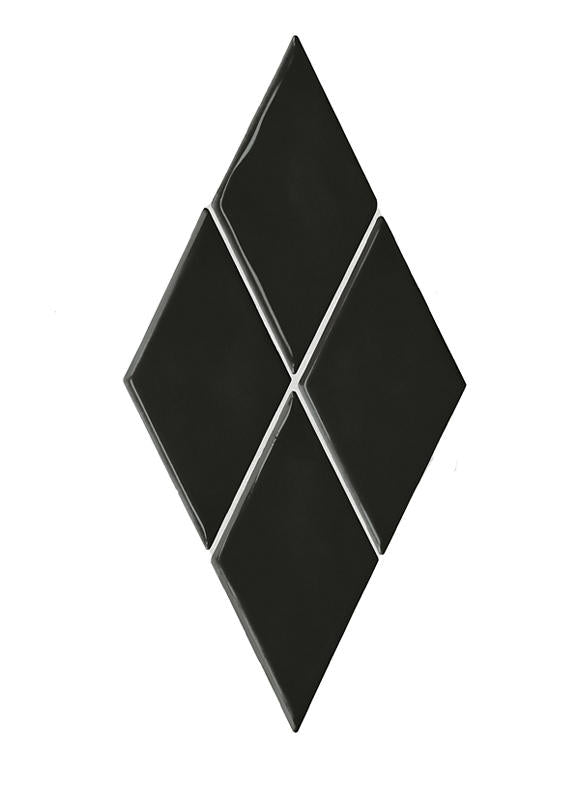 3x6 Playscapes Diamond  Natural Solid-Color Glossy Undulated Ceramic Tile Jet Black