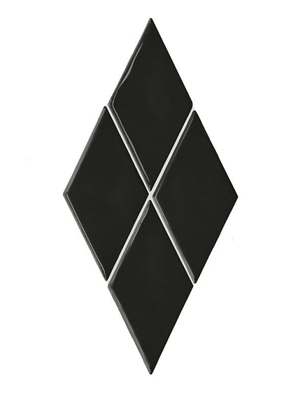 3x6 Playscapes Diamond  Natural Solid-Color Glossy Undulated Ceramic Tile Jet Black