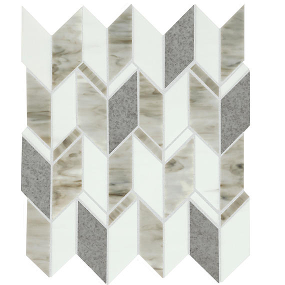 3 Stone Theory Rhombus  Mosaic Stone-Look Matte Smooth Porcelain Tile Gray
