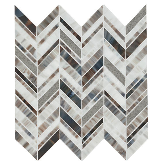 3 Stone Theory Chevron  Mosaic Stone-Look Matte Smooth Porcelain Tile Gray Blue